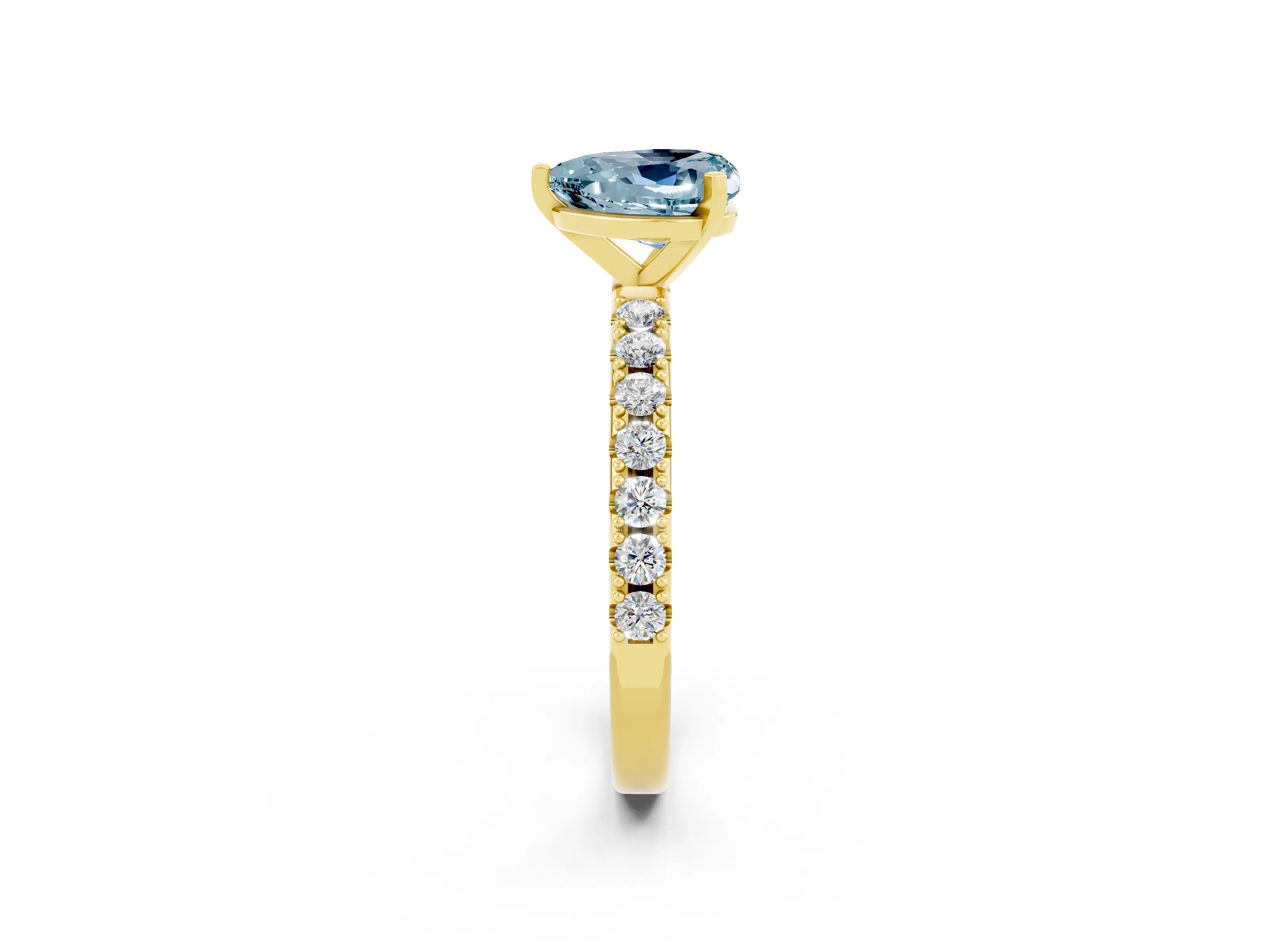 Yellow gold Heart Cut Aquamarine Solitaire Pavé Band with Four-Prong Setting_2