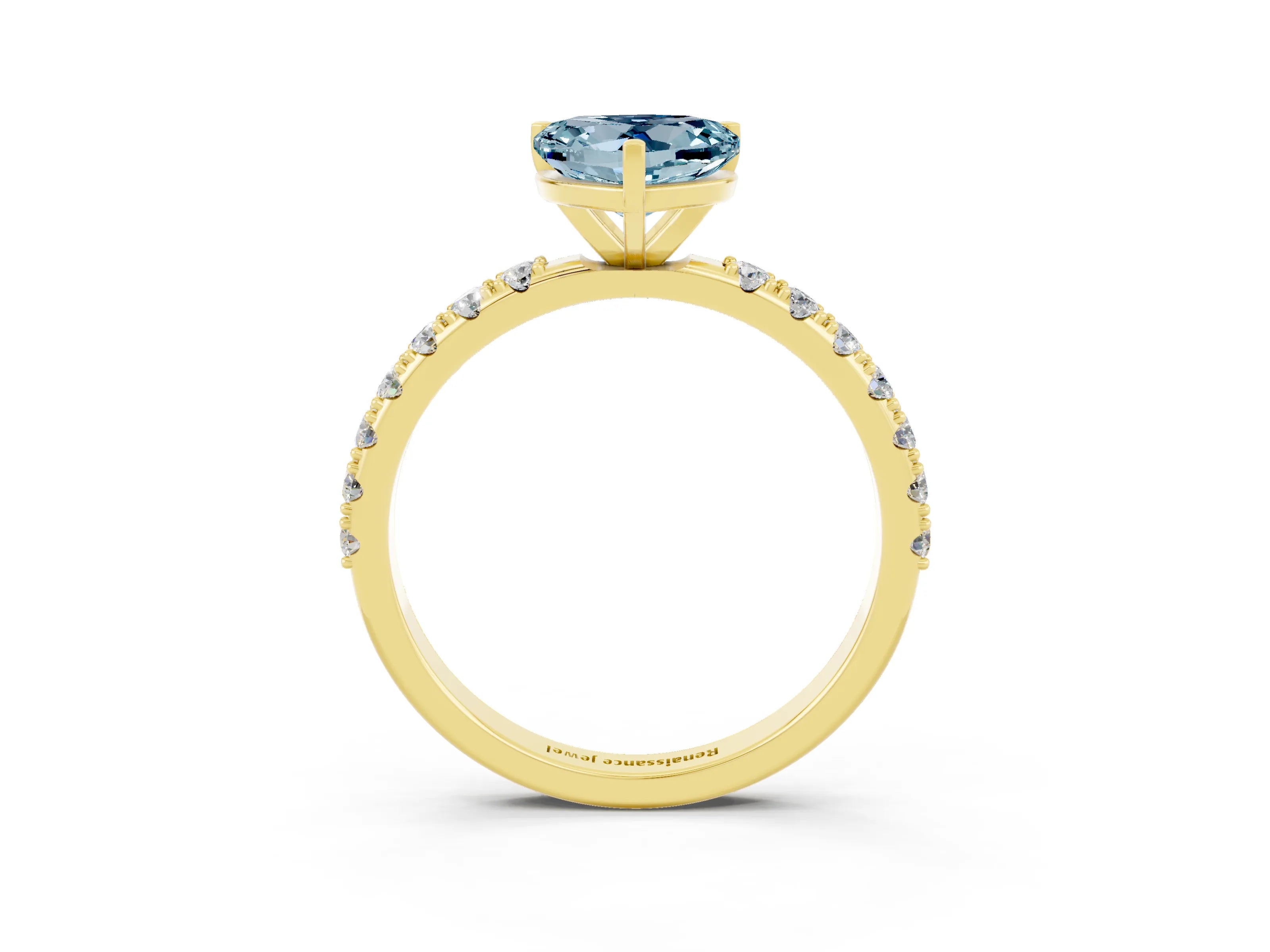 Yellow gold Heart Cut Aquamarine Solitaire Pavé Band with Four-Prong Setting_3