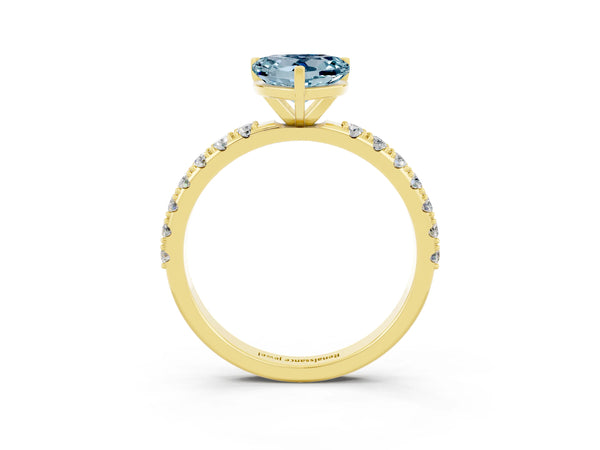 Yellow gold Heart Cut Aquamarine Solitaire Pavé Band with Four-Prong Setting