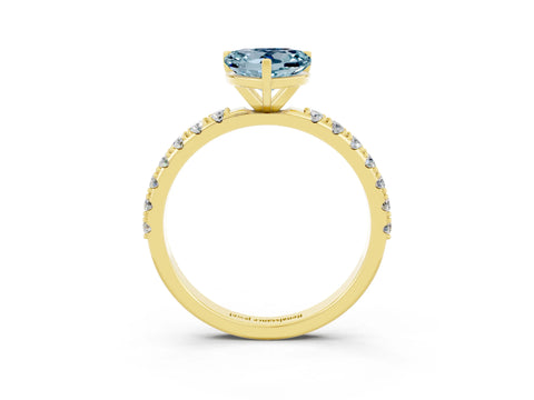 Yellow gold Heart Cut Aquamarine Solitaire Pavé Band with Four-Prong Setting_3
