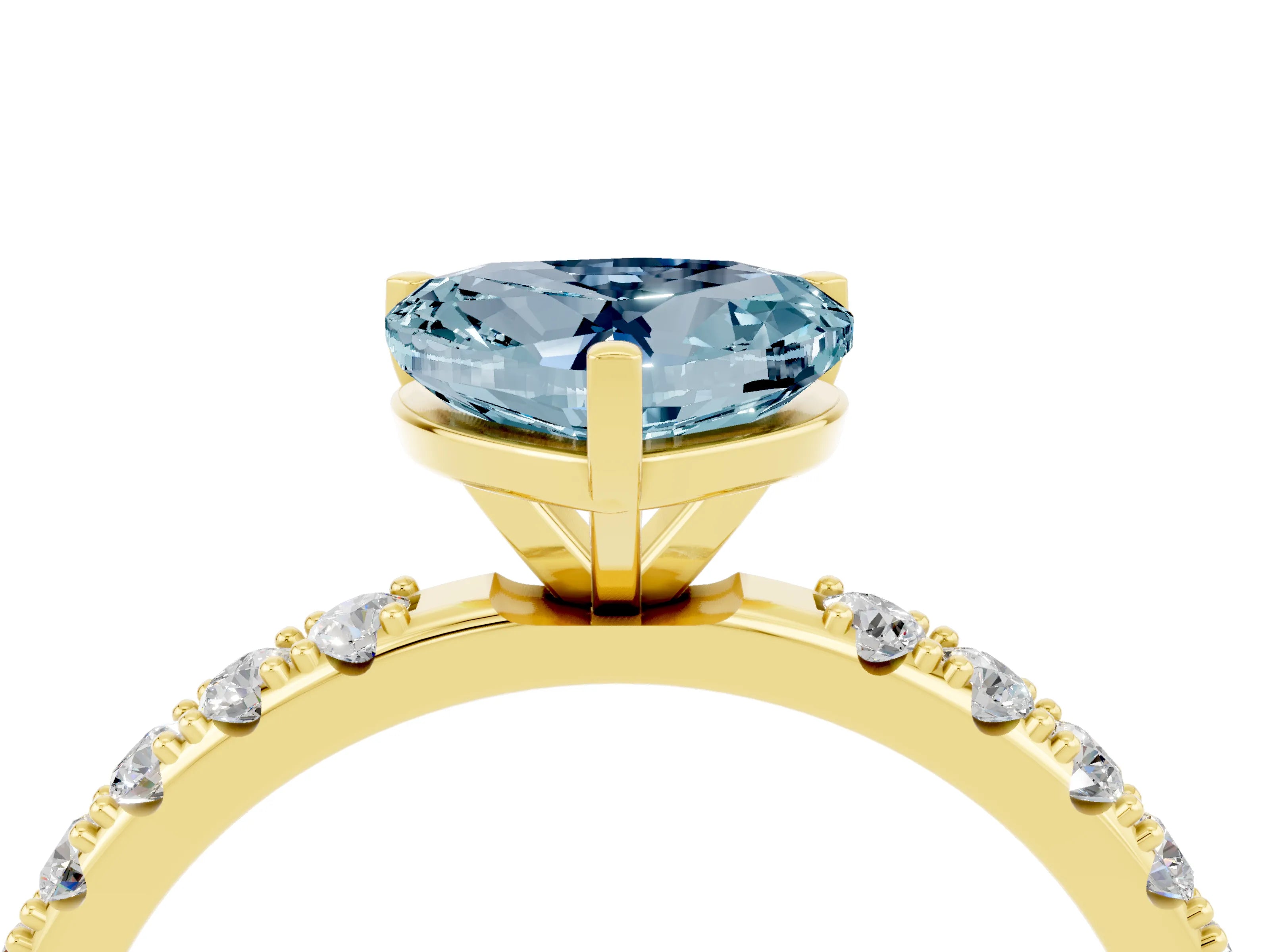 Yellow gold Heart Cut Aquamarine Solitaire Pavé Band with Four-Prong Setting_4