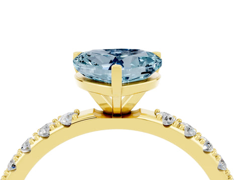 Yellow gold Heart Cut Aquamarine Solitaire Pavé Band with Four-Prong Setting_4