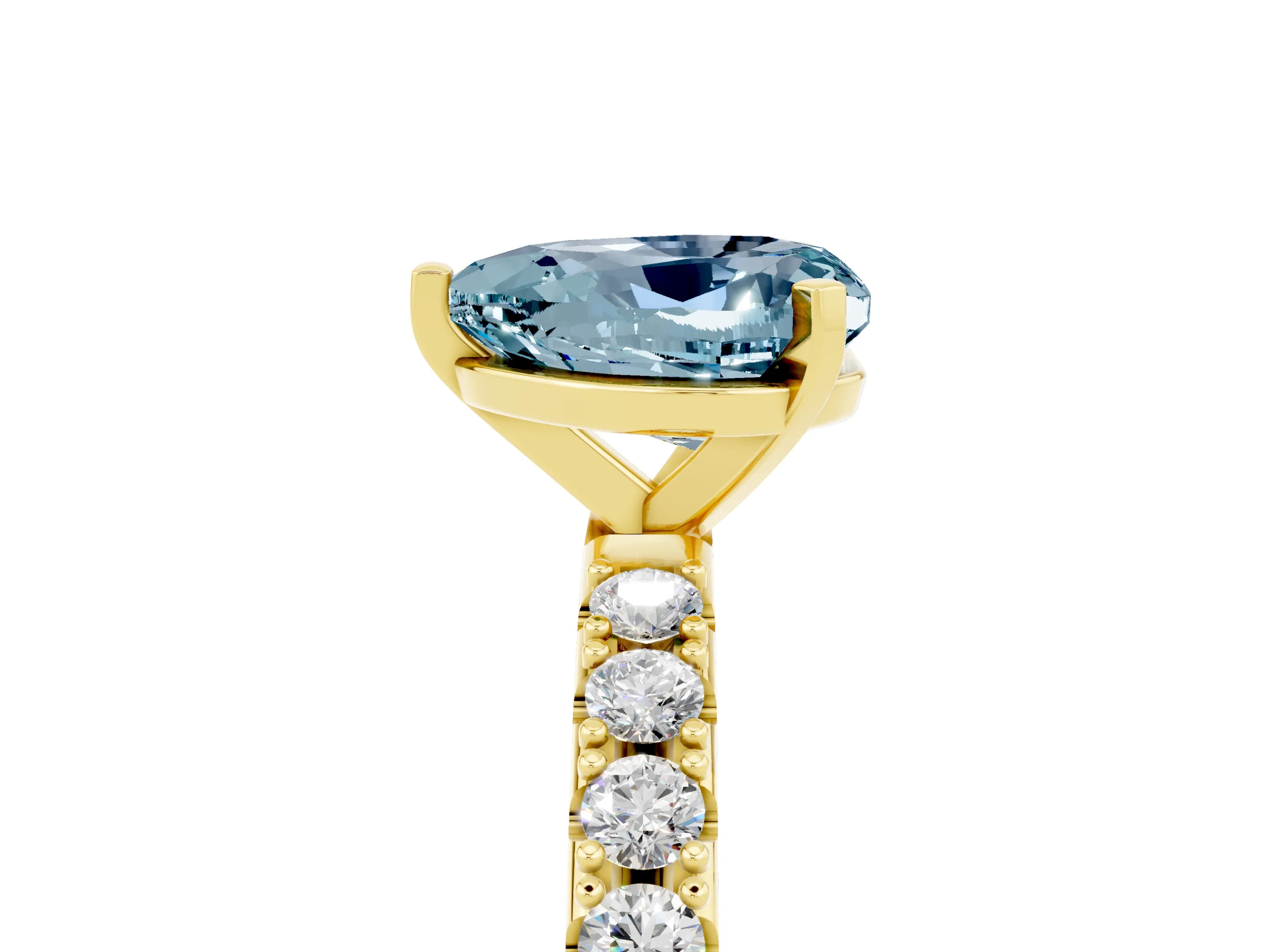 Yellow gold Heart Cut Aquamarine Solitaire Pavé Band with Four-Prong Setting_5