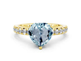 Yellow gold Heart Cut Aquamarine Solitaire Pavé Engagement Ring with Round Band and Prong Setting_72