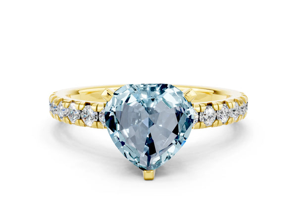 Yellow gold Heart Cut Aquamarine Solitaire Pavé Engagement Ring with Round Band and Prong Setting