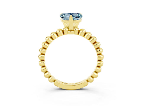Yellow gold Heart Cut Aquamarine Solitaire Ring with Beaded Band and Prong Setting_3