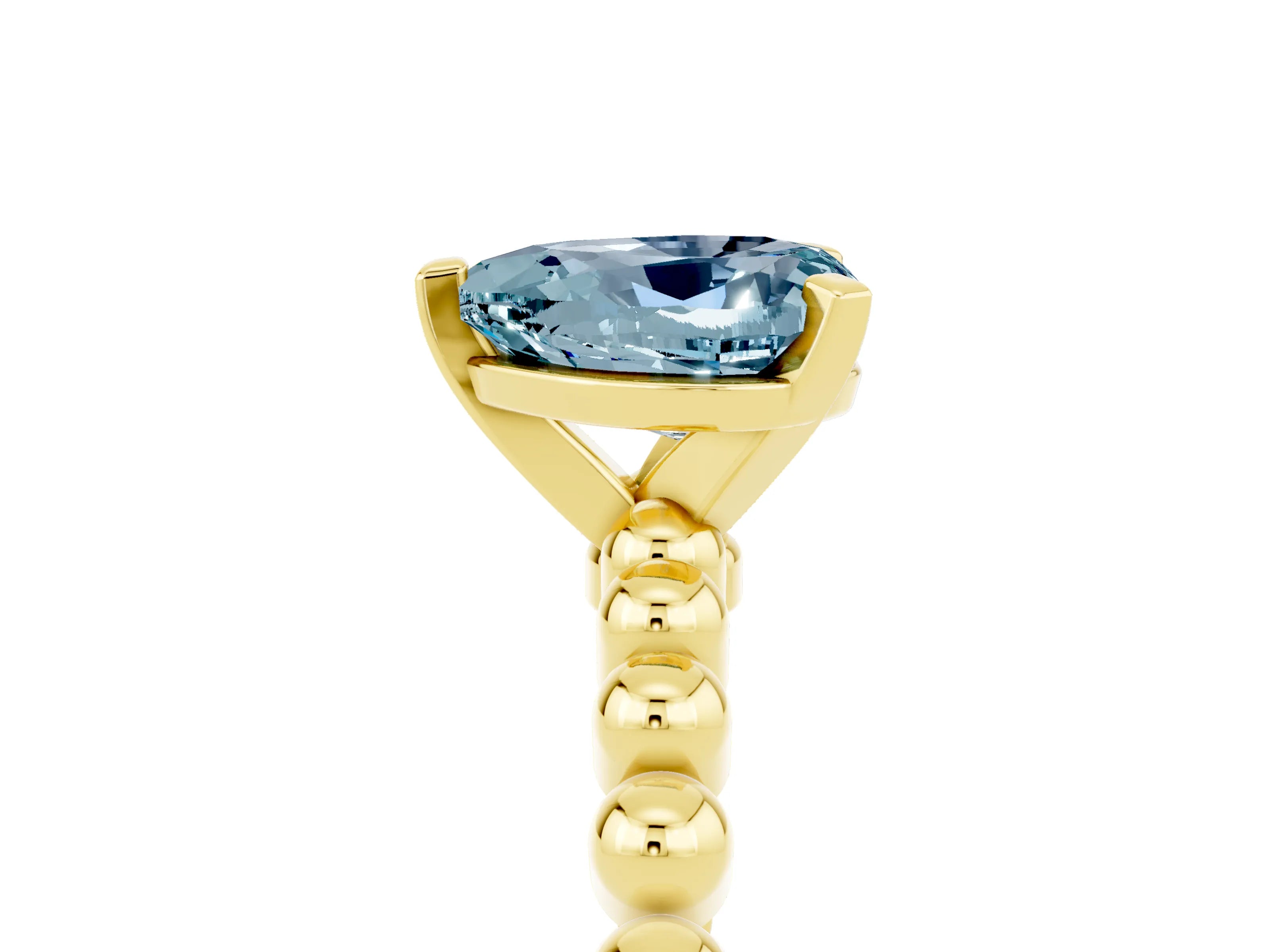 Yellow gold Heart Cut Aquamarine Solitaire Ring with Beaded Band and Prong Setting_5