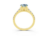 Yellow gold Heart Cut Aquamarine Solitaire Ring with Cathedral Setting and Pavé Band_3