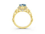 Yellow gold Heart Cut Aquamarine Solitaire Ring with Filigree Band and Four-Prong Setting_27