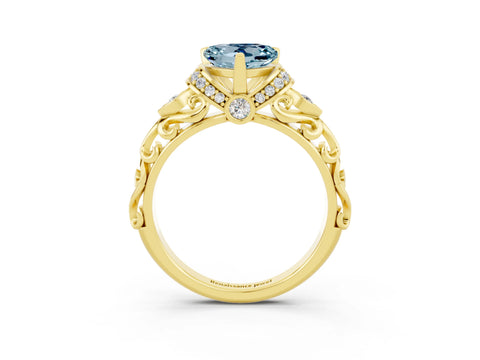 Yellow gold Heart Cut Aquamarine Solitaire Ring with Filigree Band and Four-Prong Setting_27