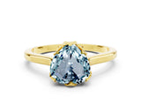 Yellow gold Heart Cut Aquamarine Solitaire Ring with Flower Prong Setting and Classic Band_12