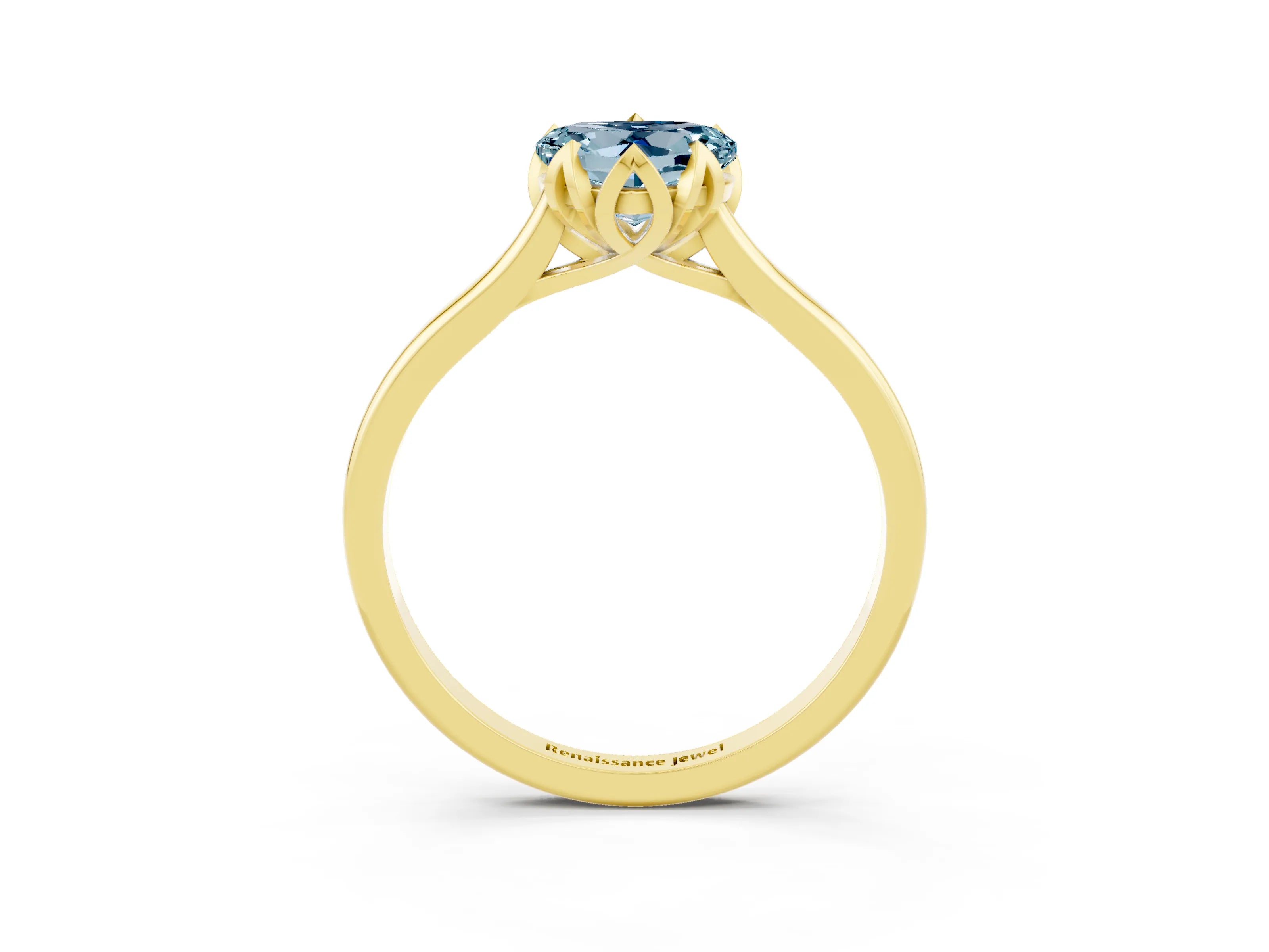 Yellow gold Heart Cut Aquamarine Solitaire Ring with Flower Prong Setting and Classic Band_15