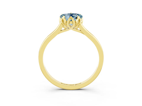 Yellow gold Heart Cut Aquamarine Solitaire Ring with Flower Prong Setting and Classic Band_15