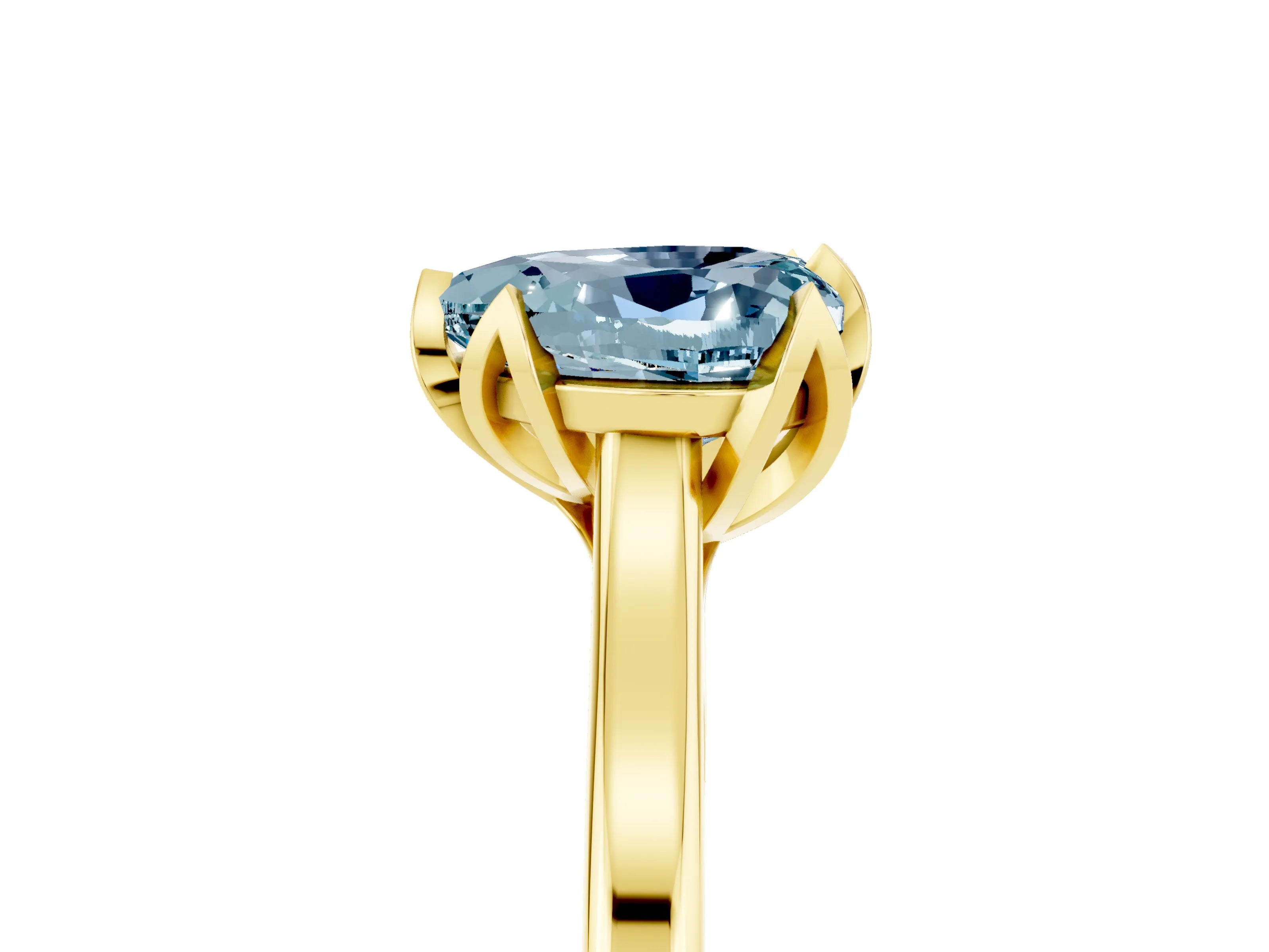 Yellow gold Heart Cut Aquamarine Solitaire Ring with Flower Prong Setting and Classic Band_17