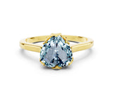 Yellow gold Heart Cut Aquamarine Solitaire Ring with Flower Prong Setting and Classic Band_36