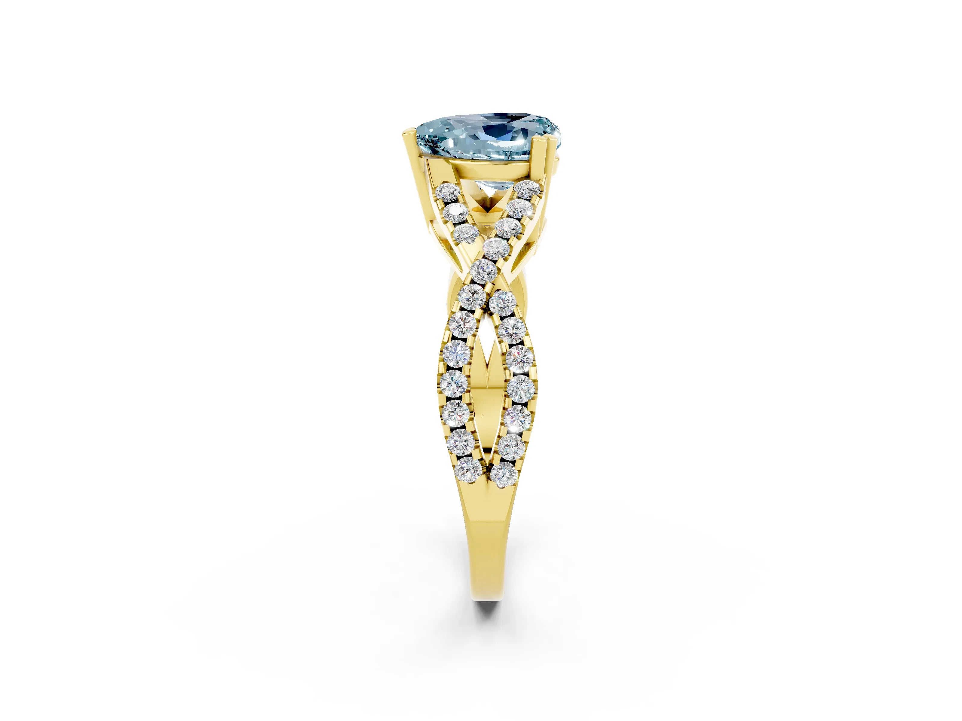 Yellow gold Heart Cut Aquamarine Solitaire Ring with Four-Prong Setting and Twisted Pavé Band_2