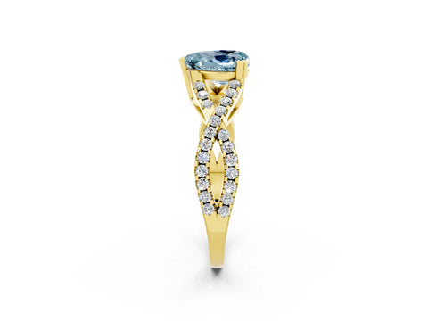 Yellow gold Heart Cut Aquamarine Solitaire Ring with Four-Prong Setting and Twisted Pavé Band_2