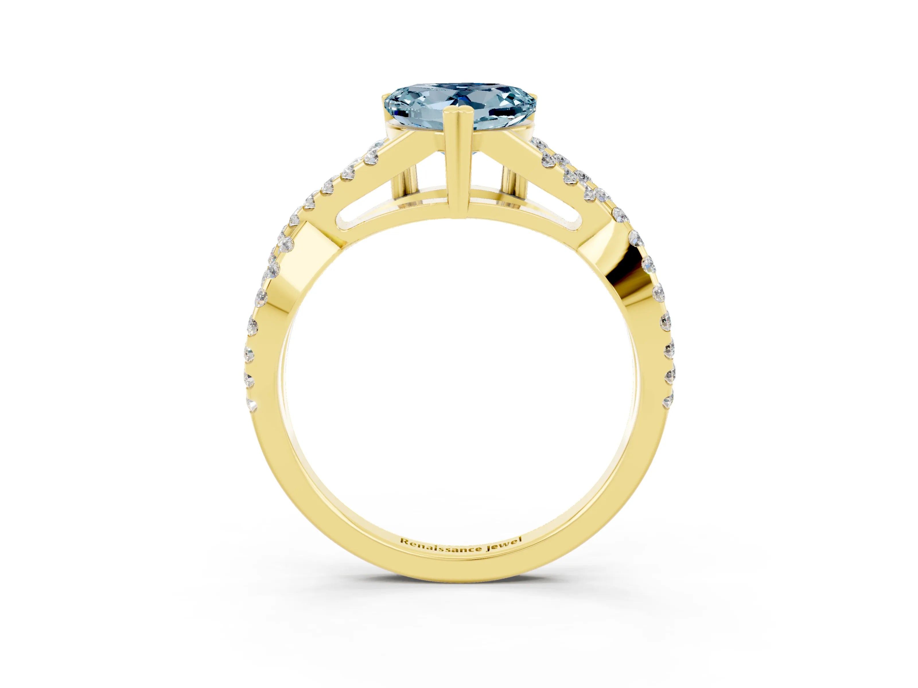 Yellow gold Heart Cut Aquamarine Solitaire Ring with Four-Prong Setting and Twisted Pavé Band_3