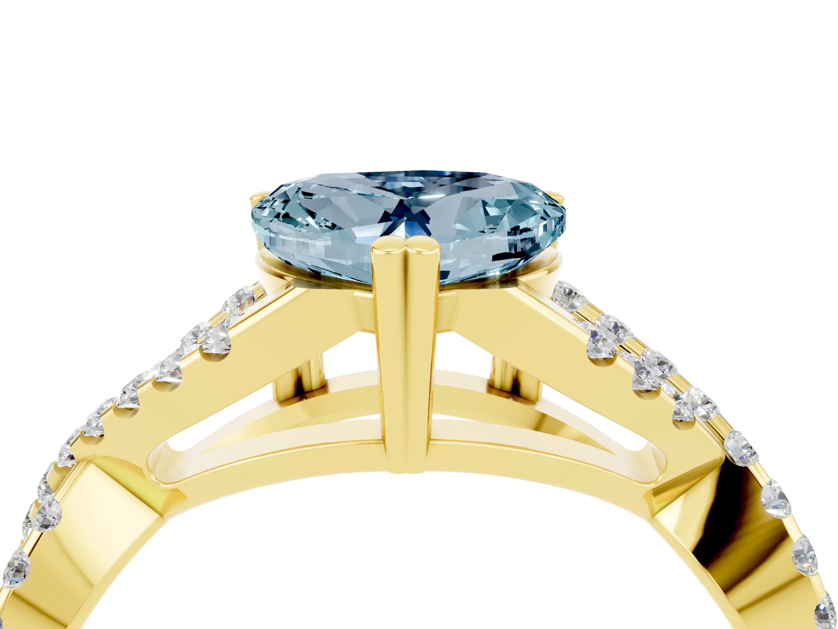Yellow gold Heart Cut Aquamarine Solitaire Ring with Four-Prong Setting and Twisted Pavé Band_4