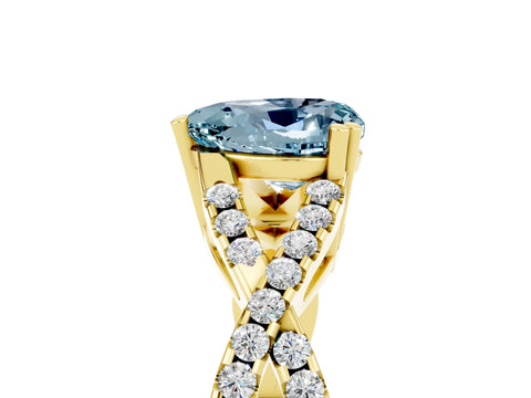 Yellow gold Heart Cut Aquamarine Solitaire Ring with Four-Prong Setting and Twisted Pavé Band_5