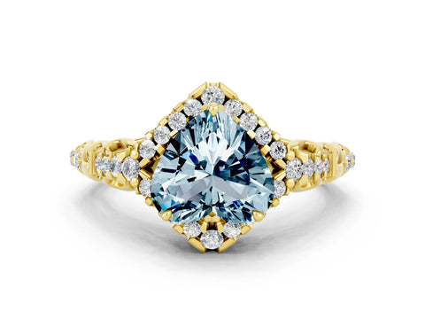 Yellow gold Heart Cut Aquamarine Solitaire Ring with Hidden Halo and Pavé Band_12