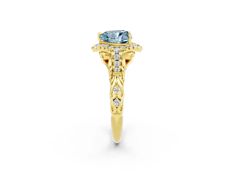 Yellow gold Heart Cut Aquamarine Solitaire Ring with Hidden Halo and Pavé Band_14