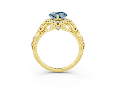 Yellow gold Heart Cut Aquamarine Solitaire Ring with Hidden Halo and Pavé Band_15