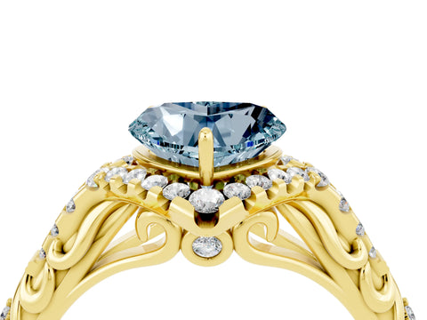 Yellow gold Heart Cut Aquamarine Solitaire Ring with Hidden Halo and Pavé Band_16
