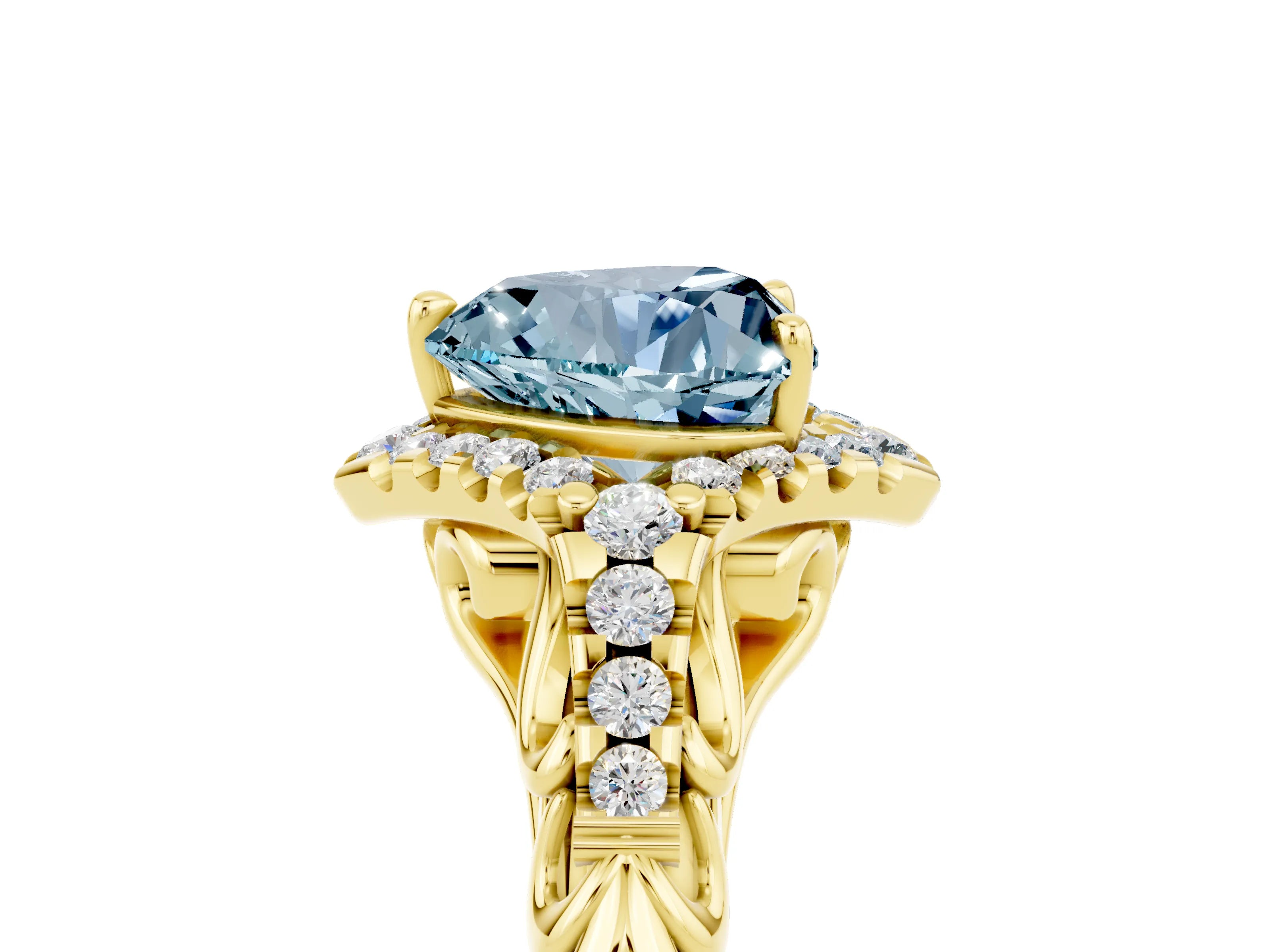 Yellow gold Heart Cut Aquamarine Solitaire Ring with Hidden Halo and Pavé Band_17