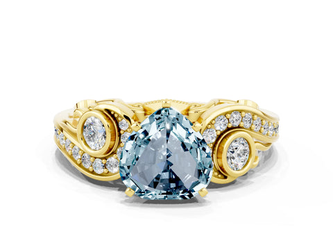 Yellow gold Heart Cut Aquamarine Solitaire Ring with Milgrain Pavé Band and Four-Prong Setting_24
