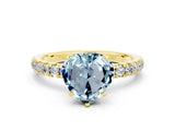 Yellow gold Heart Cut Aquamarine Solitaire Ring with Pavé Accents and Four-Prong Setting