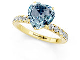 Yellow gold Heart Cut Aquamarine Solitaire Ring with Pavé Accents and Four-Prong Setting_1