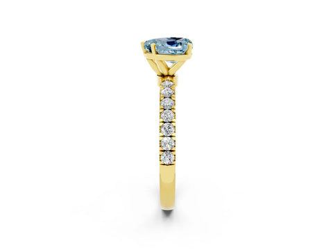Yellow gold Heart Cut Aquamarine Solitaire Ring with Pavé Accents and Four-Prong Setting_2