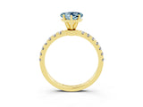 Yellow gold Heart Cut Aquamarine Solitaire Ring with Pavé Accents and Four-Prong Setting_3