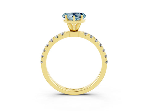 Yellow gold Heart Cut Aquamarine Solitaire Ring with Pavé Accents and Four-Prong Setting_3