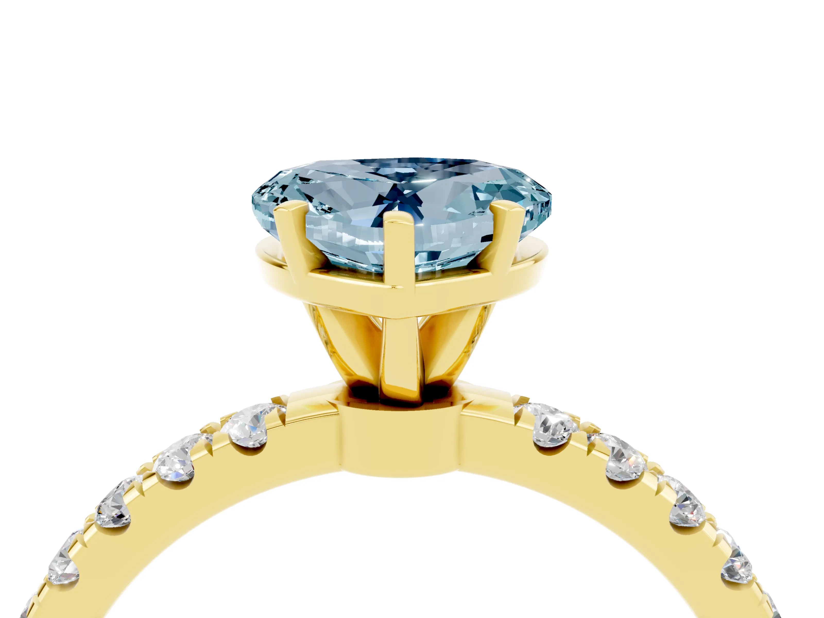 Yellow gold Heart Cut Aquamarine Solitaire Ring with Pavé Accents and Four-Prong Setting_4