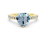 Yellow gold Heart Cut Aquamarine Solitaire Ring with Pavé Band and Four-Prong Setting_24