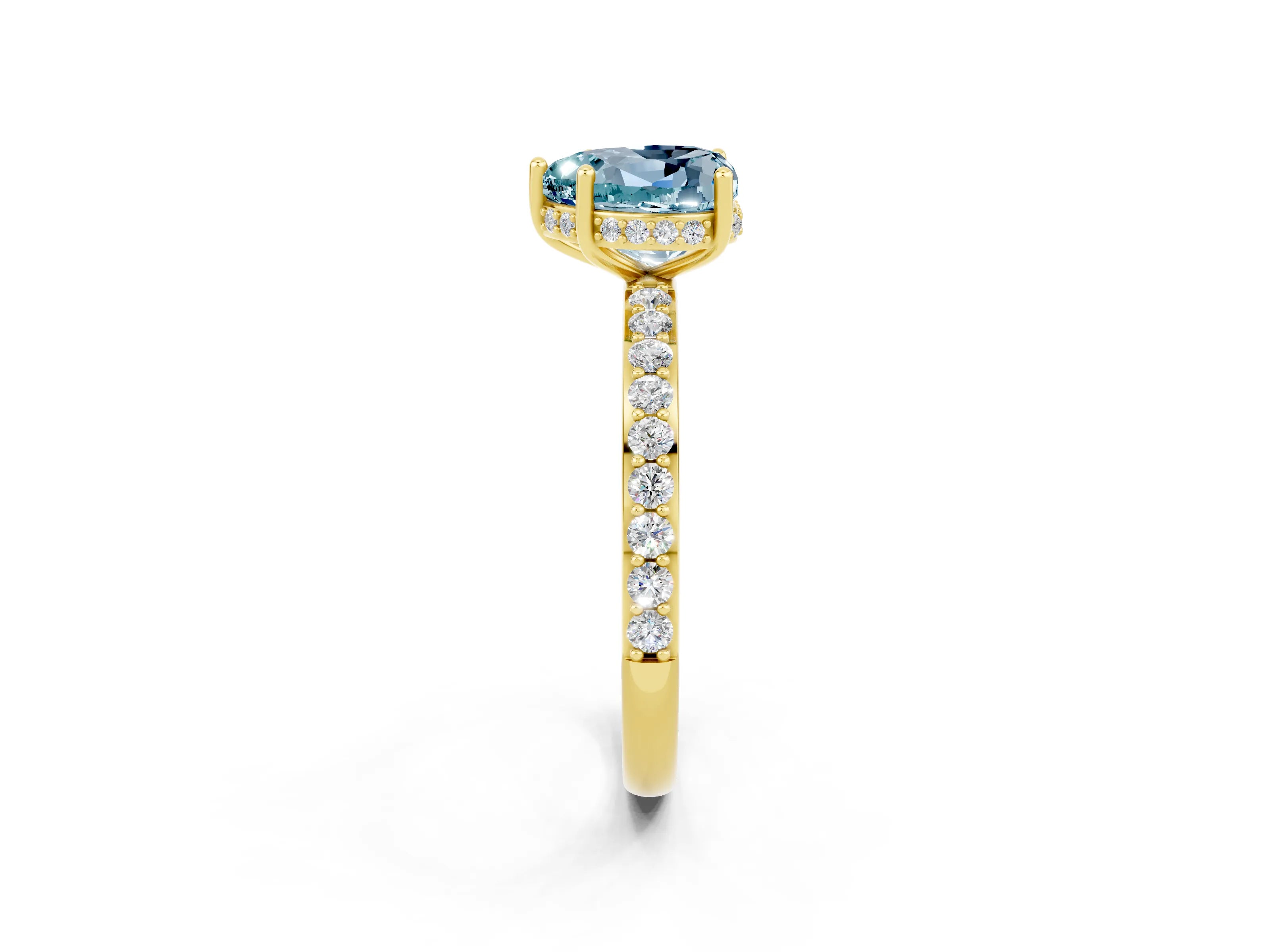 Yellow gold Heart Cut Aquamarine Solitaire Ring with Pavé Band and Hidden Halo_14