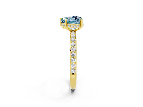 Yellow gold Heart Cut Aquamarine Solitaire Ring with Pavé Band and Hidden Halo_14