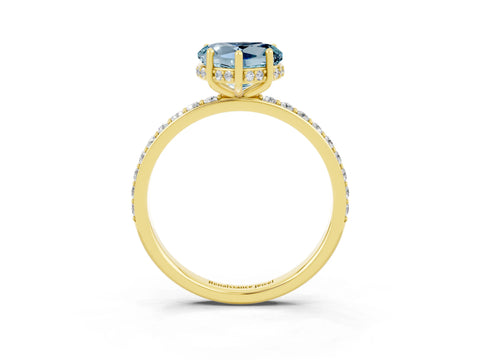 Yellow gold Heart Cut Aquamarine Solitaire Ring with Pavé Band and Hidden Halo_15