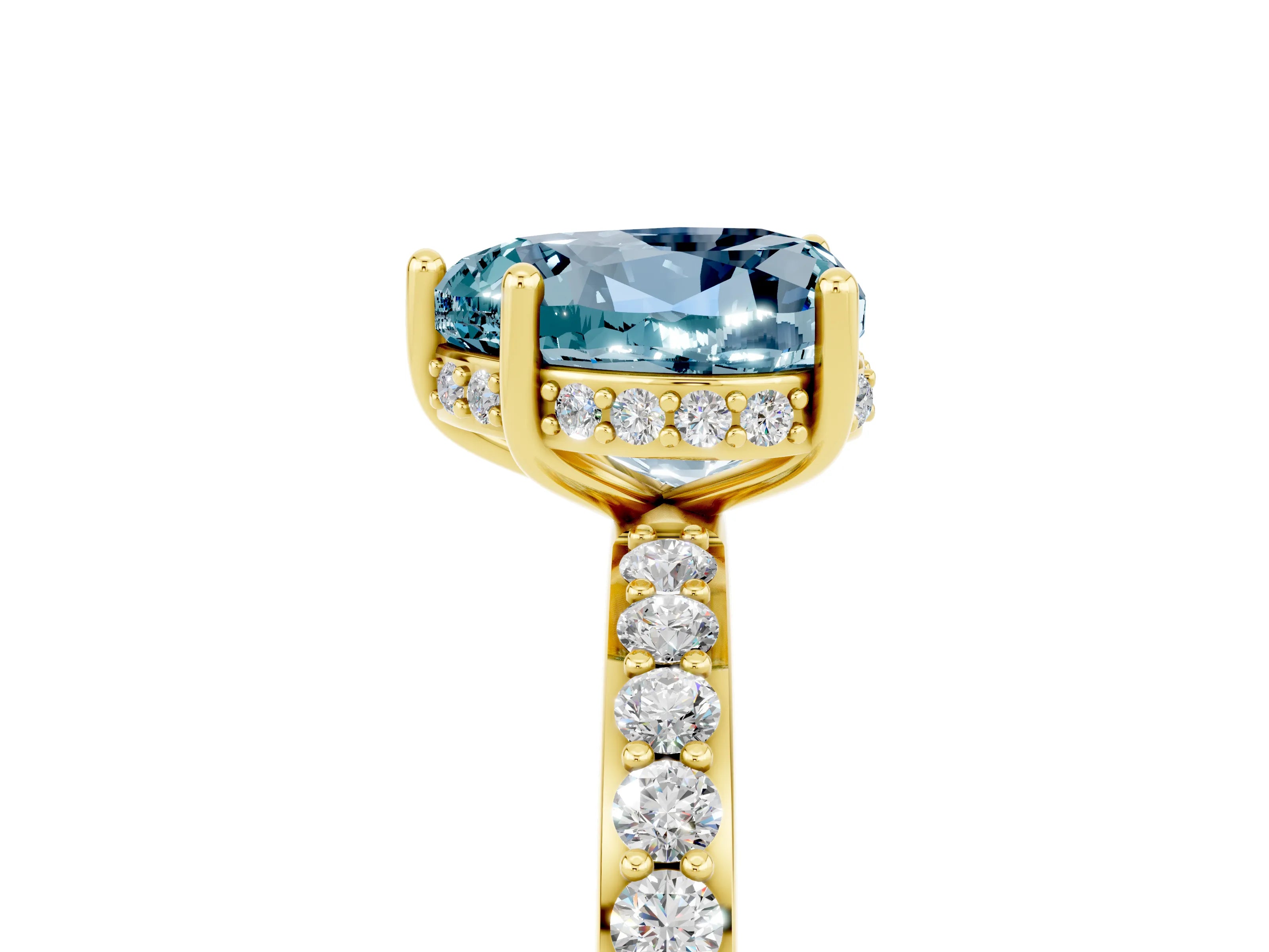Yellow gold Heart Cut Aquamarine Solitaire Ring with Pavé Band and Hidden Halo_17