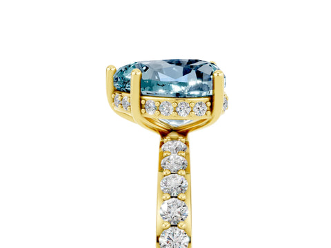 Yellow gold Heart Cut Aquamarine Solitaire Ring with Pavé Band and Hidden Halo_17