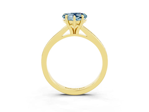 Yellow gold Heart Cut Aquamarine Solitaire Ring with Pavé Band and Prong Setting_15
