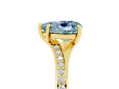 Yellow gold Heart Cut Aquamarine Solitaire Ring with Pavé Band and Prong Setting_17