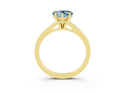 Yellow gold Heart Cut Aquamarine Solitaire Ring with Pavé Band and Prong Setting_3