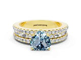 Yellow gold Heart Cut Aquamarine Solitaire Ring with Pavé and Channel Set Band