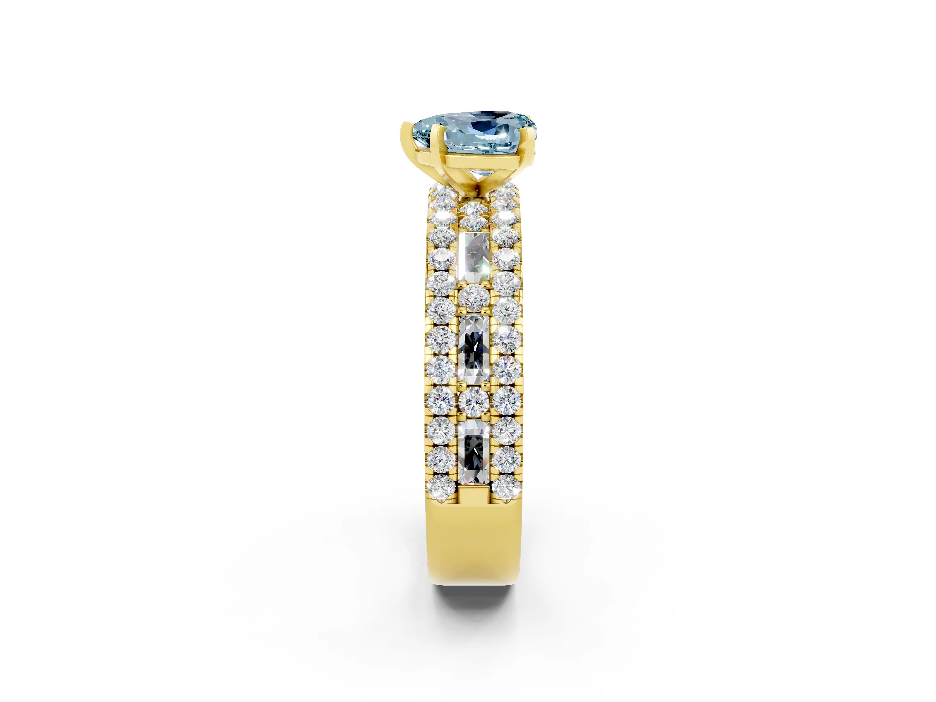 Yellow gold Heart Cut Aquamarine Solitaire Ring with Pavé and Channel Set Band_2