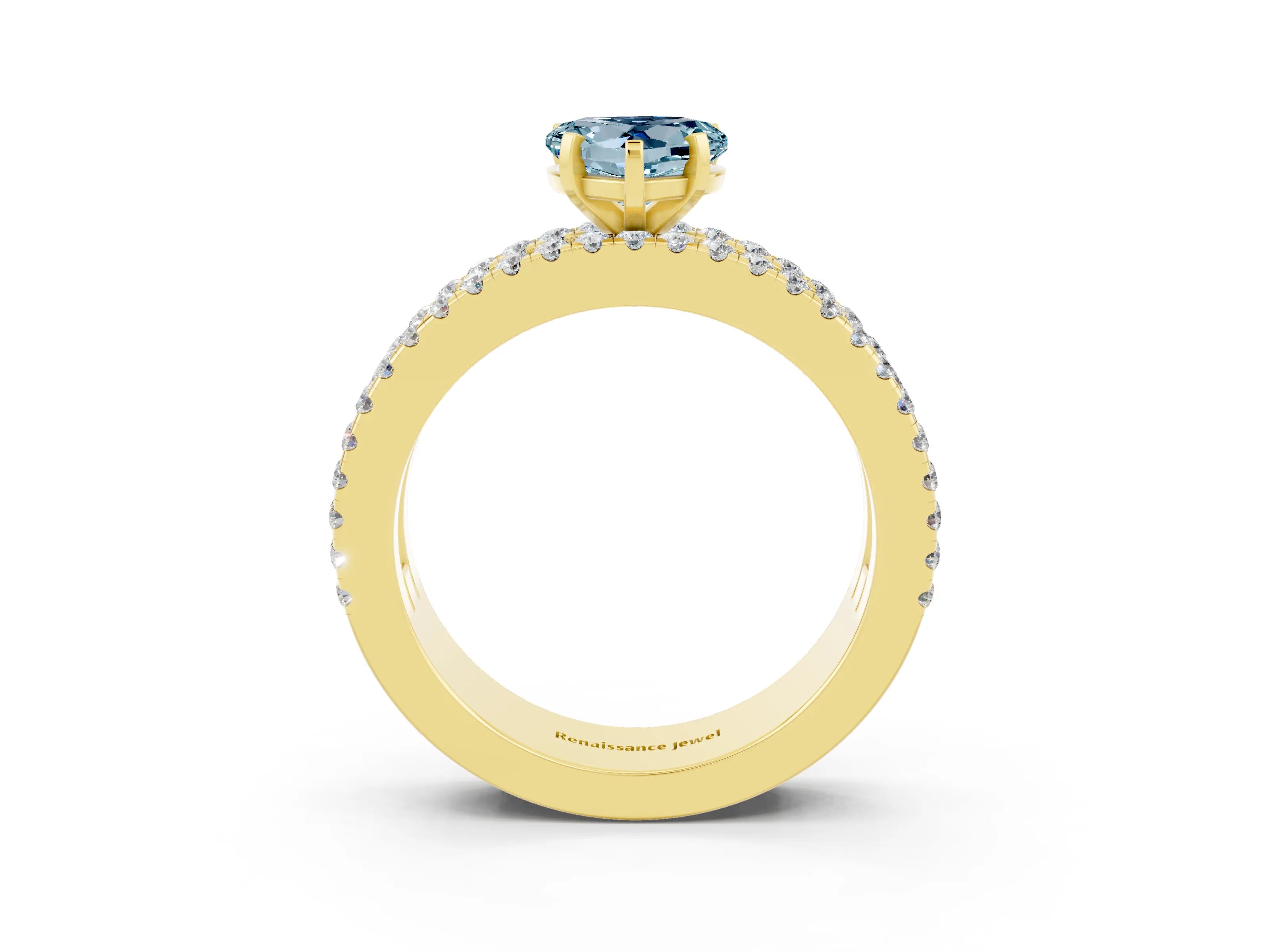Yellow gold Heart Cut Aquamarine Solitaire Ring with Pavé and Channel Set Band_3