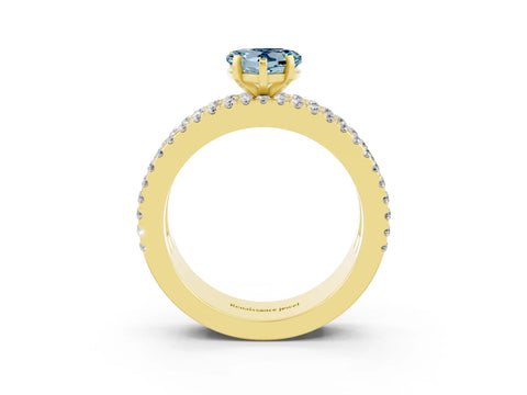 Yellow gold Heart Cut Aquamarine Solitaire Ring with Pavé and Channel Set Band_3