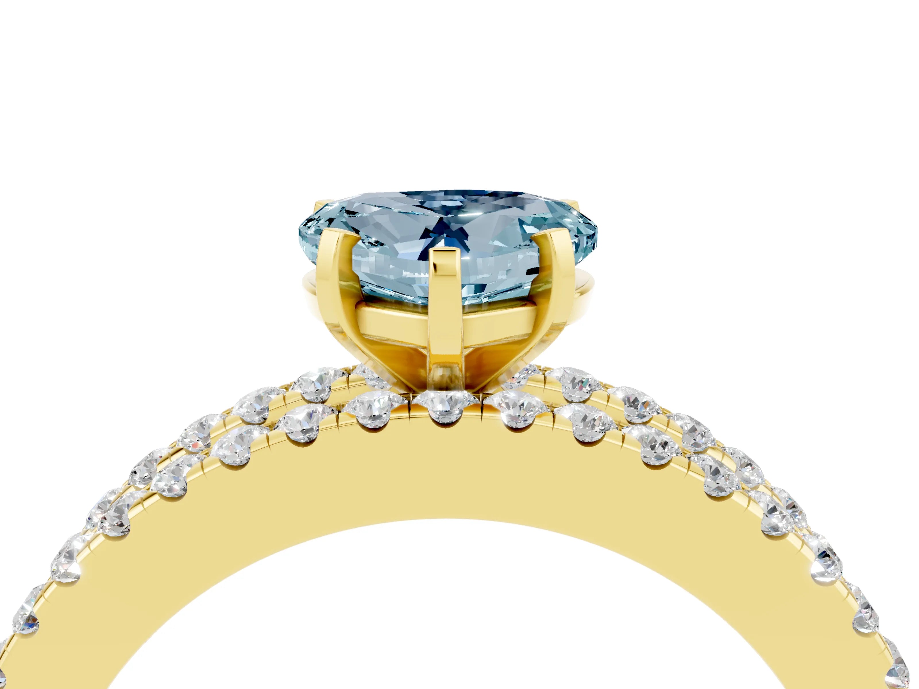 Yellow gold Heart Cut Aquamarine Solitaire Ring with Pavé and Channel Set Band_4